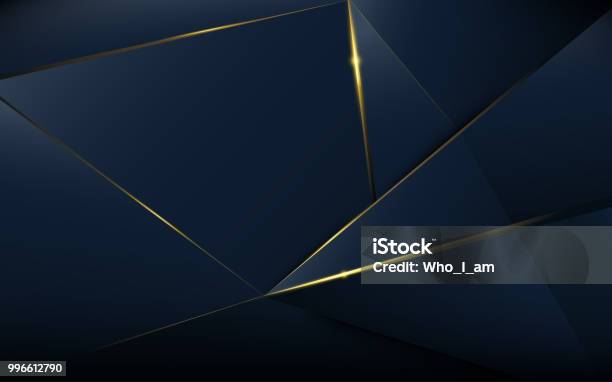 Abstract Polygonal Pattern Luxury Dark Blue With Gold Stock Illustration - Download Image Now