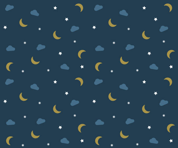 ilustrações de stock, clip art, desenhos animados e ícones de night pattern with clouds, moons and stars. vector background wallpaper with bedtime elements - bed bedroom cartoon furniture