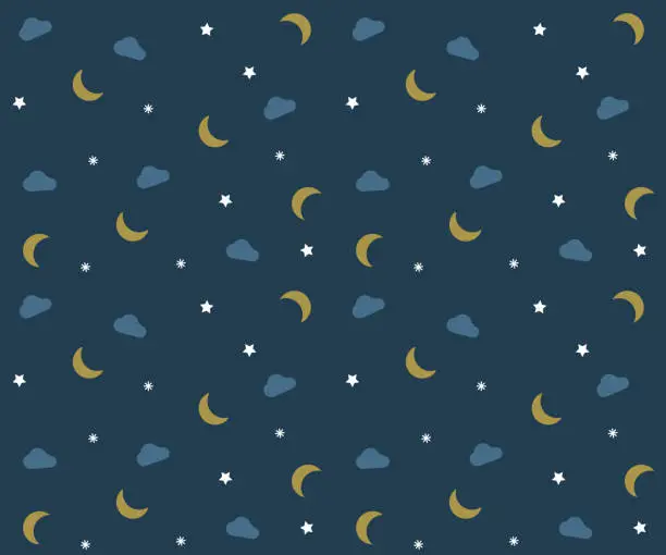 Vector illustration of Night pattern with clouds, moons and stars. Vector background wallpaper with bedtime elements