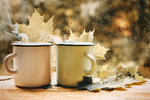 istock Cup of tea at a rainy window autumn mood day leaf 996621000