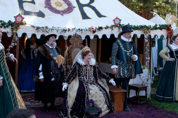 Sebastopol, CA, USA - September 26, 2015. Performers portraying Queen Elizabeth I and her court at the Much Ado About Sebastopol Renaissance Fair.