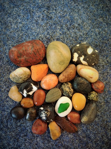 A collection of beautiful stones selected from the sands of Baltic beach near Rostock, Germany