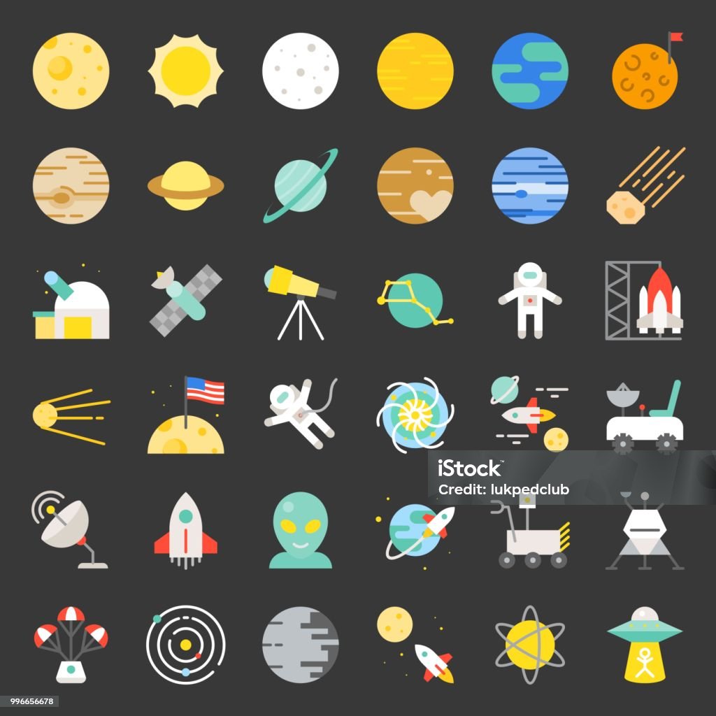 Solar system, Space and astronaut icons, flat design Illustration stock vector