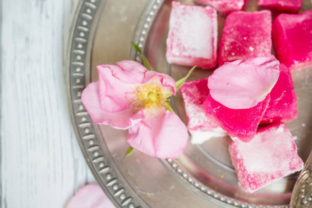 istock traditional bulgarian rose lokum on a silver plate 996666354