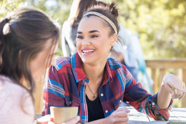 istock Young female friends have coffee while on vacation 996670110