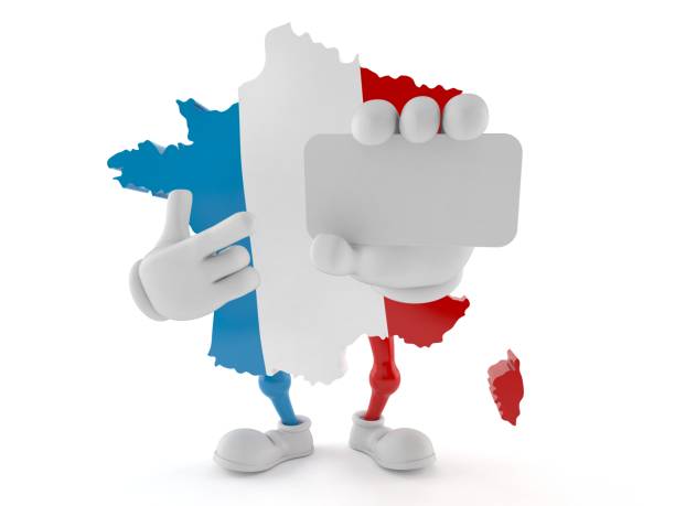 istock France character holding blank business card 996676802