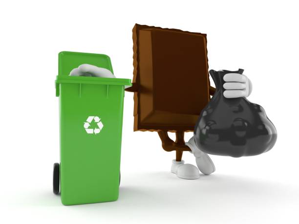 istock Chocolate character with trash can and bag 996679516