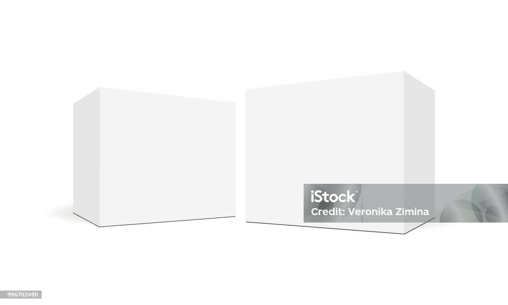 Cajas cuadradas en blanco blanco con vista de lado - arte vectorial de Caja libre de derechos