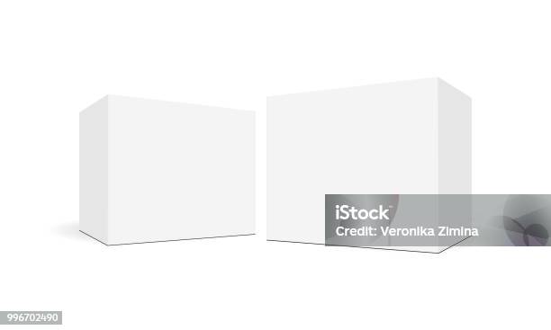 Ilustración de Cajas Cuadradas En Blanco Blanco Con Vista De Lado y más Vectores Libres de Derechos de Caja - Caja, Plantilla - Producto de arte y artesanía, Blanco - Color