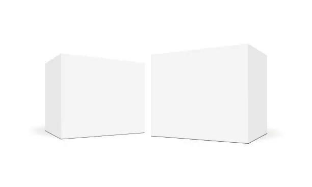 Vector illustration of White blank square boxes with side perspective view