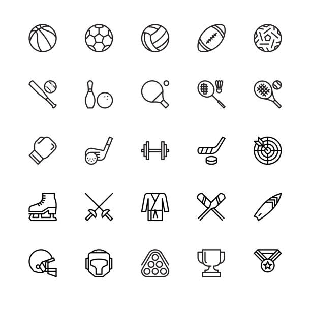 Sport Equipment Icons Sports Equipment, Exercising, Sport, Gym, Games, Icons, Vector and Illustration sports icons stock illustrations