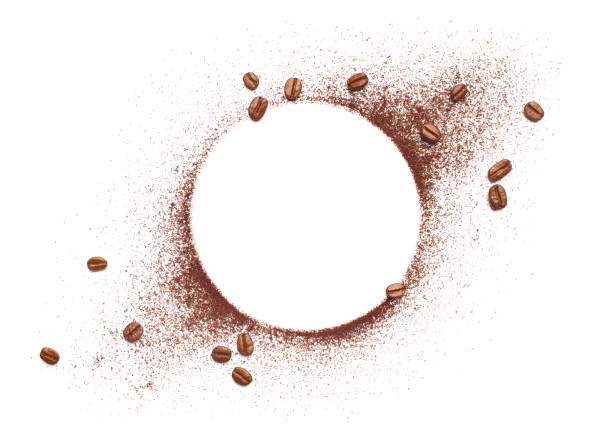 Coffee beans and coffee powder with round copy space Coffee beans and coffee powder with round copy space ground coffee stock pictures, royalty-free photos & images