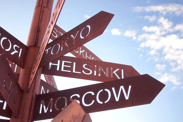 Rusty roadsigns with names of cities
