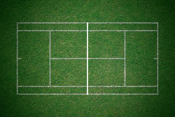 Tennis court, green grass with white line from top view. Tennis court, green grass with white line from top view. wimbledon stock pictures, royalty-free photos & images