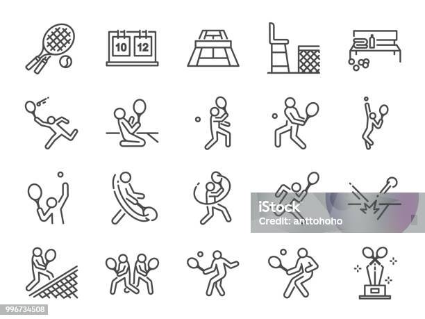 Tennis Icon Set Included Icons As Doubles Tennis Tennis Player Match Serve Forehand Backhand And More Stock Illustration - Download Image Now