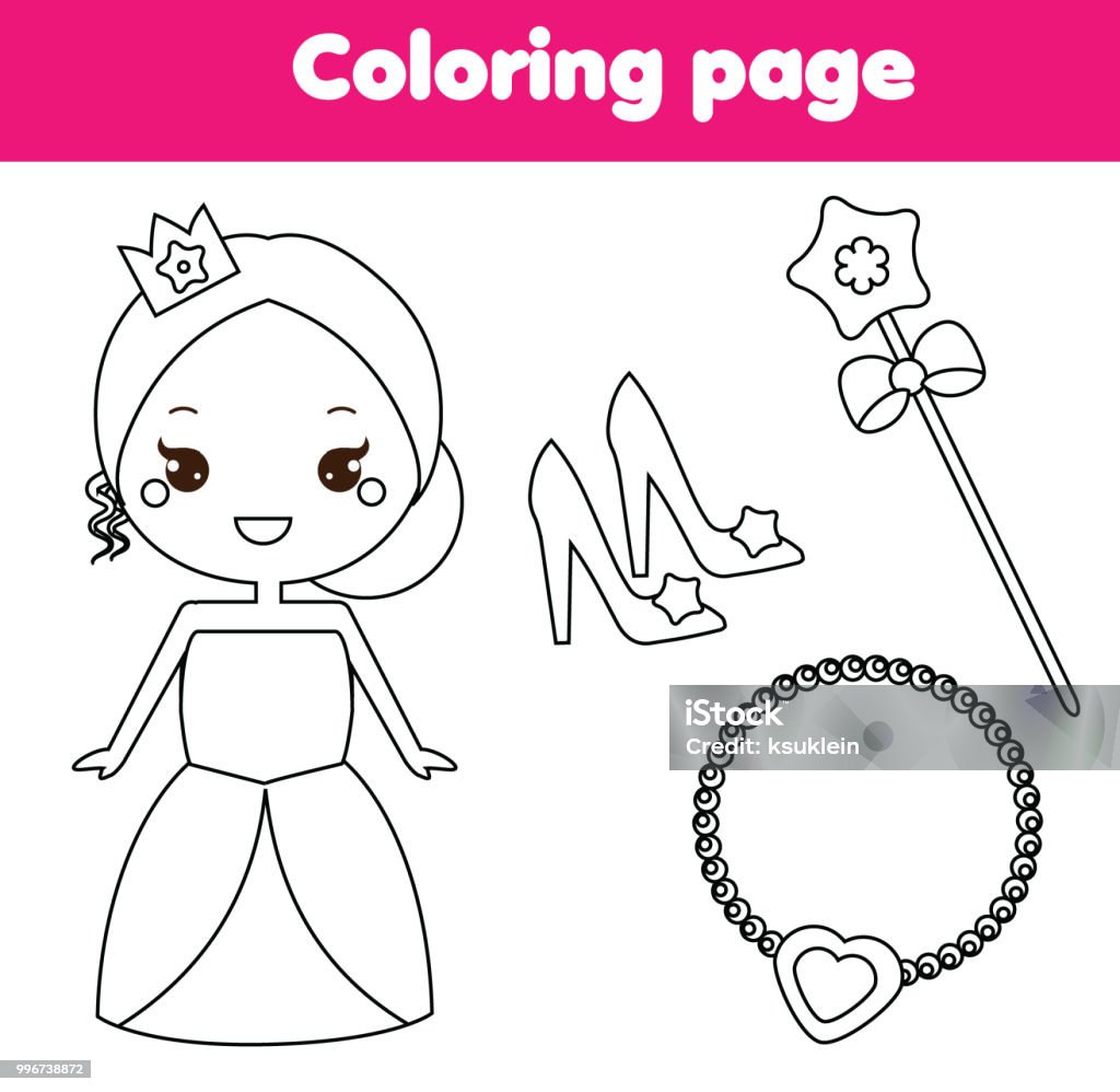 Princess coloring page. educational activity for children Princess coloring page. Printable activity for toddlers and kids Art stock vector