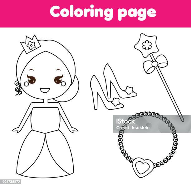 Princess Coloring Page Educational Activity For Children Stock Illustration - Download Image Now