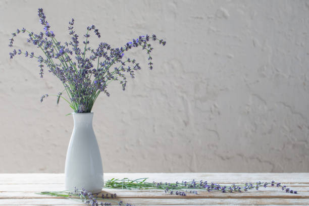 istock lavender in white vase on wooden table 996742814