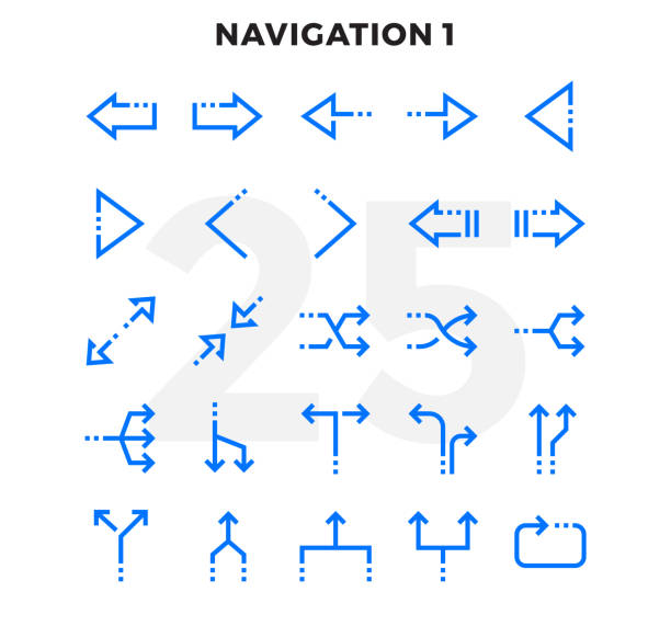 pakiet ikon przerywanego konturu dla interfejsu użytkownika. pixel idealny cienkie linii wektorowy zestaw do projektowania stron internetowych i aplikacji internetowej. - vector interface icons arrow sign two objects stock illustrations