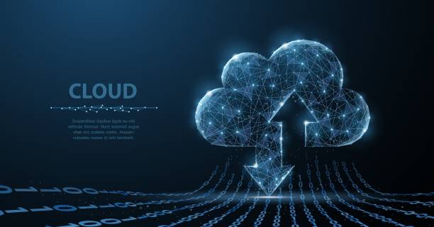Cloud technology. Polygonal wireframe art looks like constellation. Concept illustration or background vector art illustration