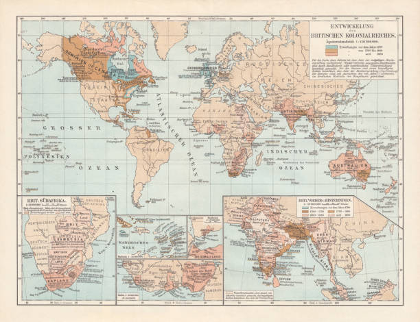 대영 제국, 석판 화, 1897 출판의 개발 - colony stock illustrations