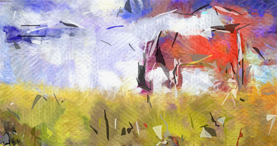 Abstract painting. Horse in the field.