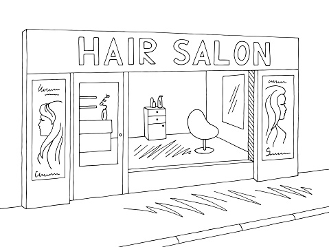Hair Salon Exterior Graphic Black White Sketch Illustration Vector Stock  Illustration - Download Image Now - iStock