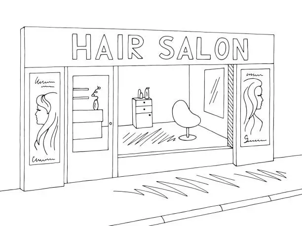 Vector illustration of Hair salon exterior graphic black white sketch illustration vector