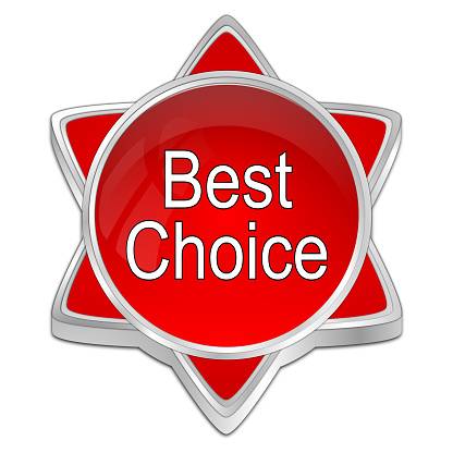 red best choice button - 3D illustration