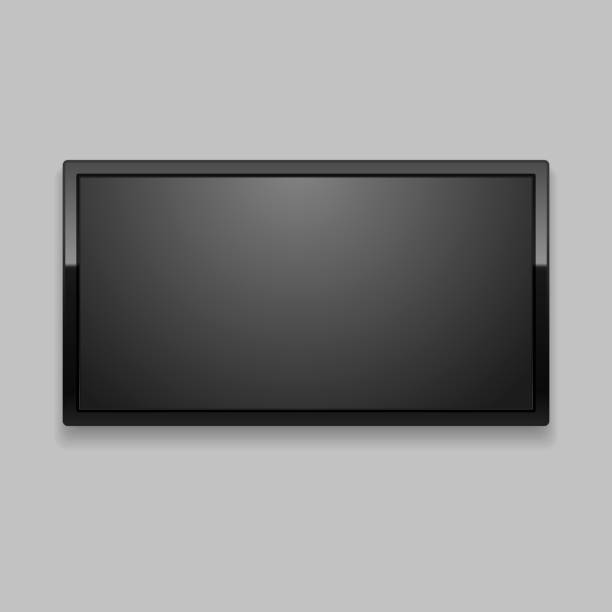 Realistic Detailed 3d Led TV Screen. Vector Realistic Detailed 3d Led TV Screen on a Grey Background Black Monitor. Vector illustration of Electronic Television wall of tvs stock illustrations