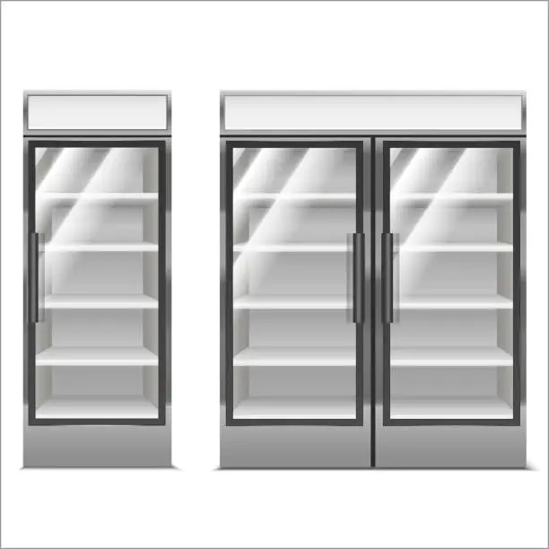 Vector illustration of Realistic Detailed 3d Supermarket Freezer Set. Vector