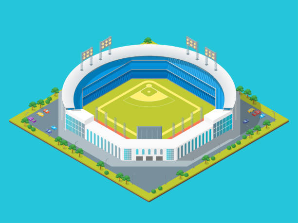 illustrazioni stock, clip art, cartoni animati e icone di tendenza di calcio o baseball park o stadium concept 3d isometric view. vettore - baseball stadium fan sport