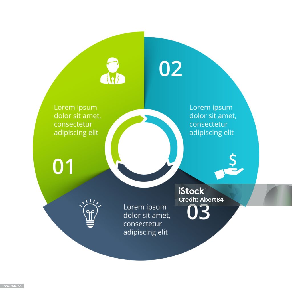 Diagramma circolare diviso in 3 parti, passaggi o opzioni. Modello di progettazione infografica origami vettoriale. Illustrazione per la visualizzazione dei passaggi del progetto. Presentazione aziendale. - arte vettoriale royalty-free di Infografica