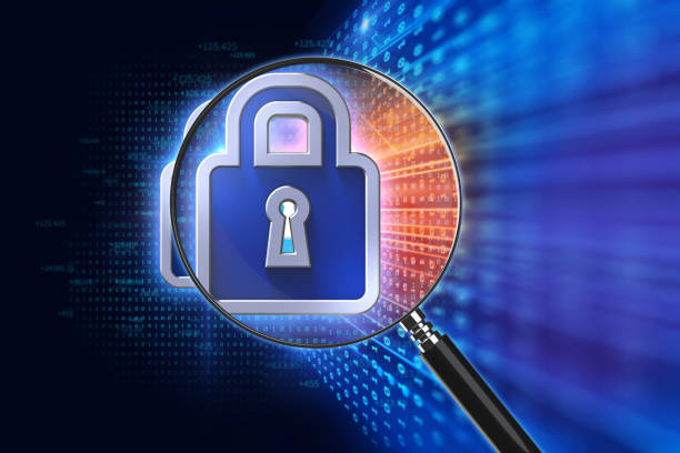 istock Magnifying glass on Closed Padlock 3d illustration 996765568