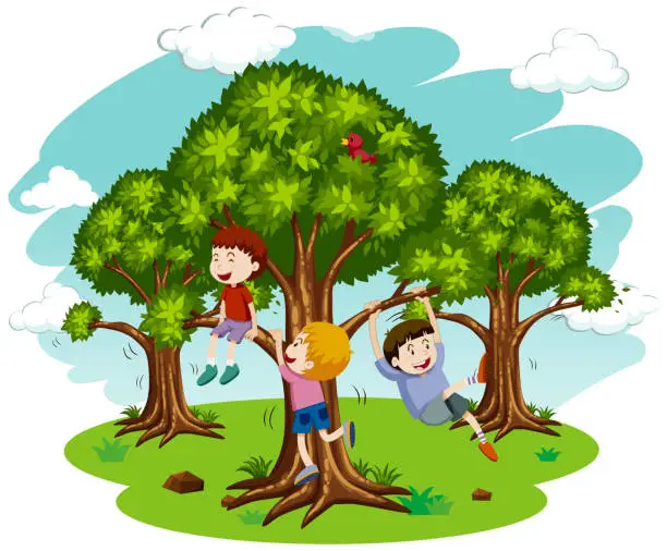 Vector illustration of Children Playing in Nature