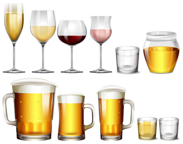 illustrazioni stock, clip art, cartoni animati e icone di tendenza di diversi tipi di bevande alcoliche - beer wine drink collection