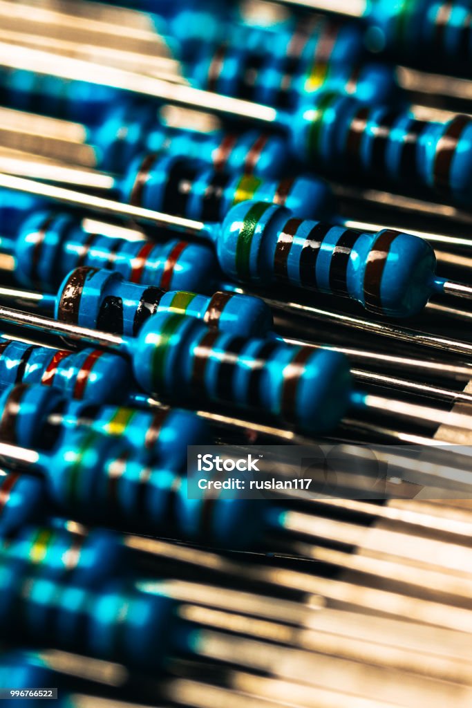 many new resistors stay together in close-ups many new resistors stay together in close ups Blue Stock Photo