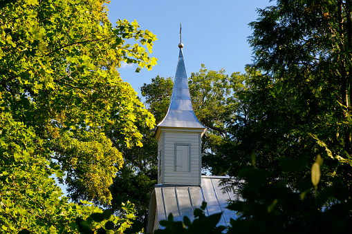 The small illuminated church of Käsmu, Baltic Sea