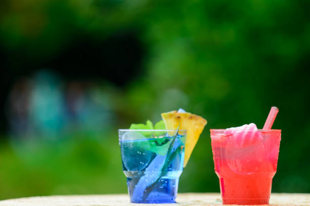 selective focus on cold fresh summer cocktails in glasses with s