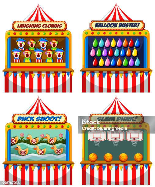 A Set Of Fun Fair Tents Stock Illustration - Download Image Now - Traveling Carnival, Booth, Duck - Bird