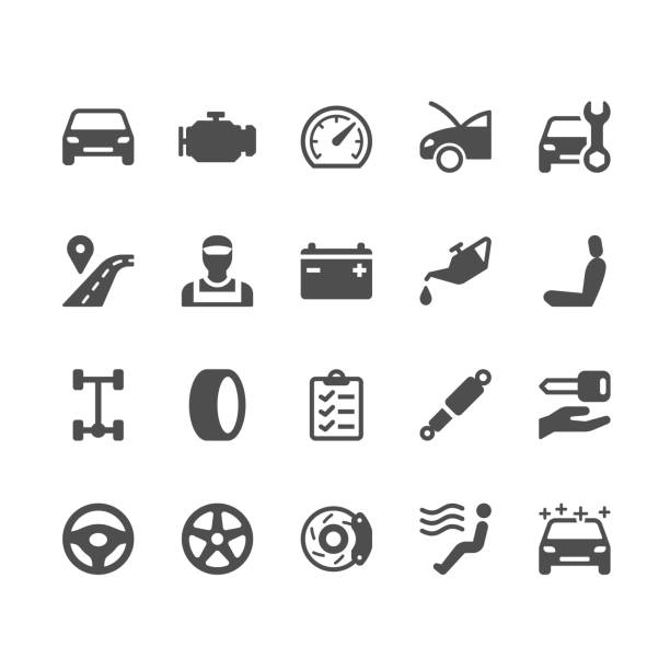 ilustrações de stock, clip art, desenhos animados e ícones de auto service glyph icons - engine