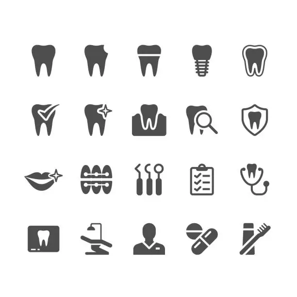 Vector illustration of Dental glyph icons