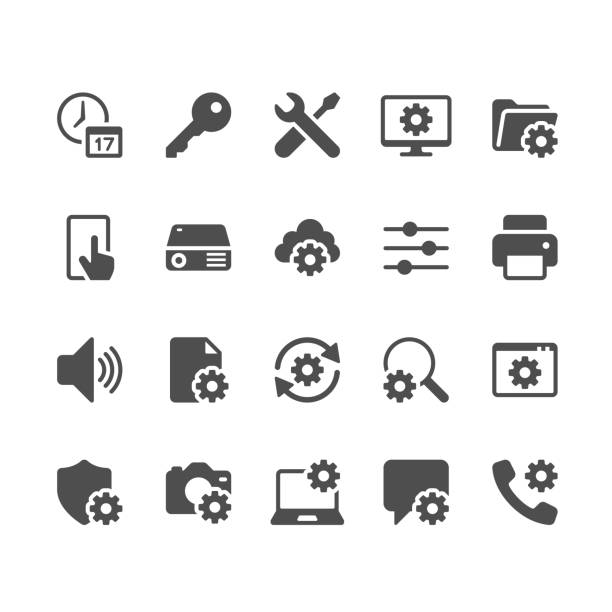 ilustraciones, imágenes clip art, dibujos animados e iconos de stock de configuración de los iconos del glifo - track pad