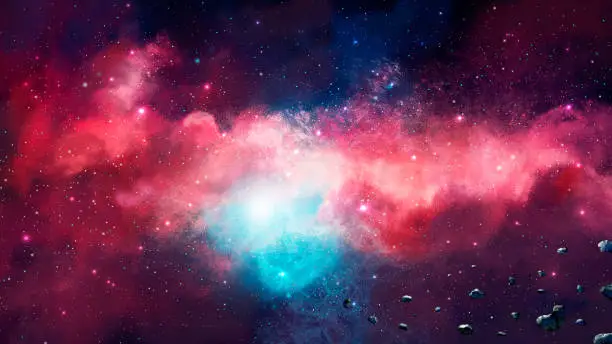 Space scene. Colorful nebula with asteroids. https://nasa3d.arc.nasa.gov/detail/plu1rss1