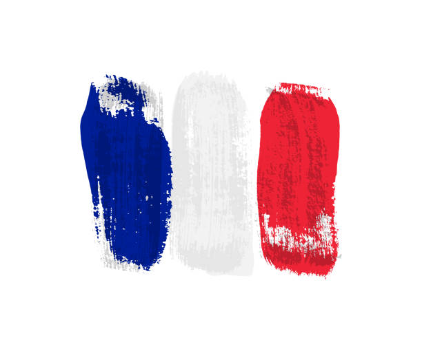 francuska flaga wykonana z pociągnięć pędzla. wektor grunge flaga francji izolowane na białym tle. - french flag france red blue stock illustrations