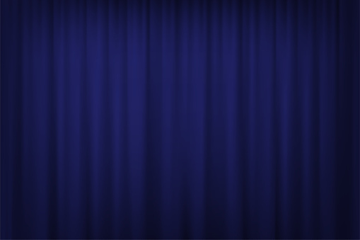Blue curtain background. Vector cinema, theater or circus curtain.