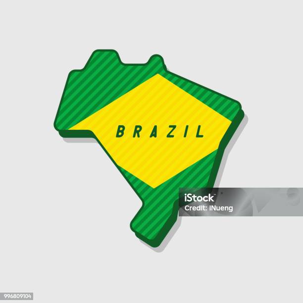 Map Of Brazil Modern 3d Style Stock Illustration - Download Image Now - Brazil, Map, Icon Symbol