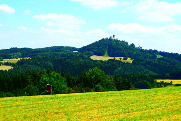 Eifel landscape with Nürburg in the Hintergund picture taken form outside in the forest area nürburgring stock pictures, royalty-free photos & images