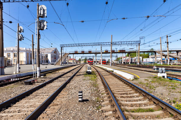 Railway station on a bright summer day