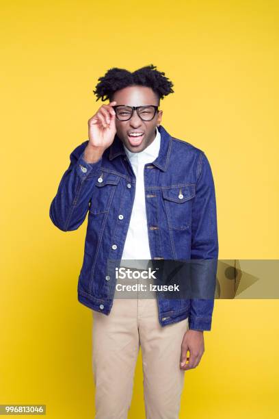 80s Style Funny Portrait Of Nerdy Young Man Stock Photo - Download Image Now - Bizarre, Men, 20-29 Years